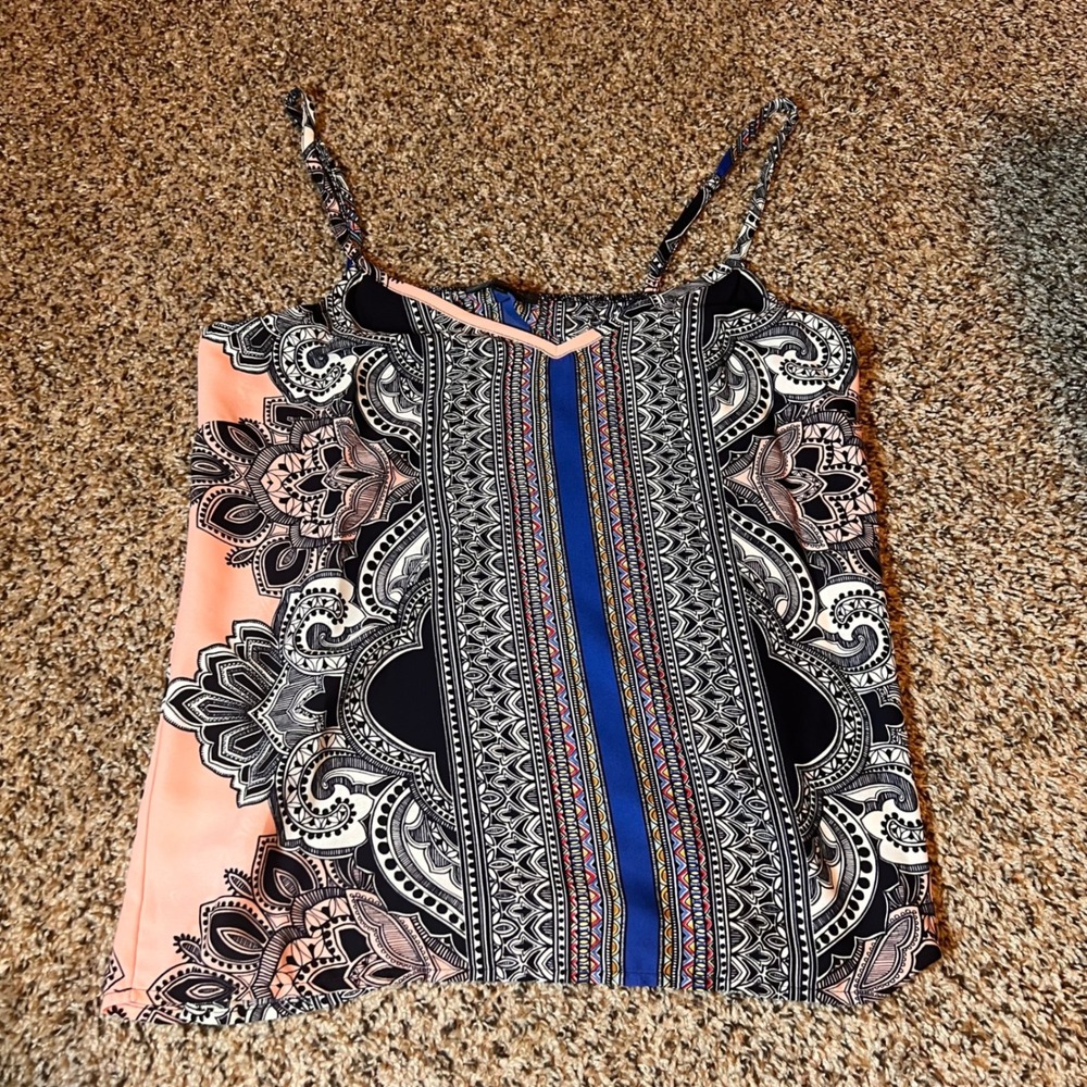 Glam Tank‎ Top Bohemian Print Sleeveless Casual Blouse Festival Top M